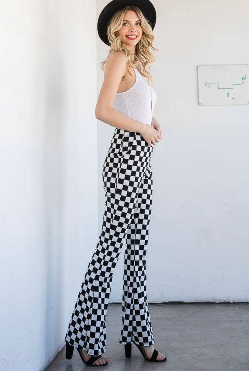 Checkered fashion flare pants